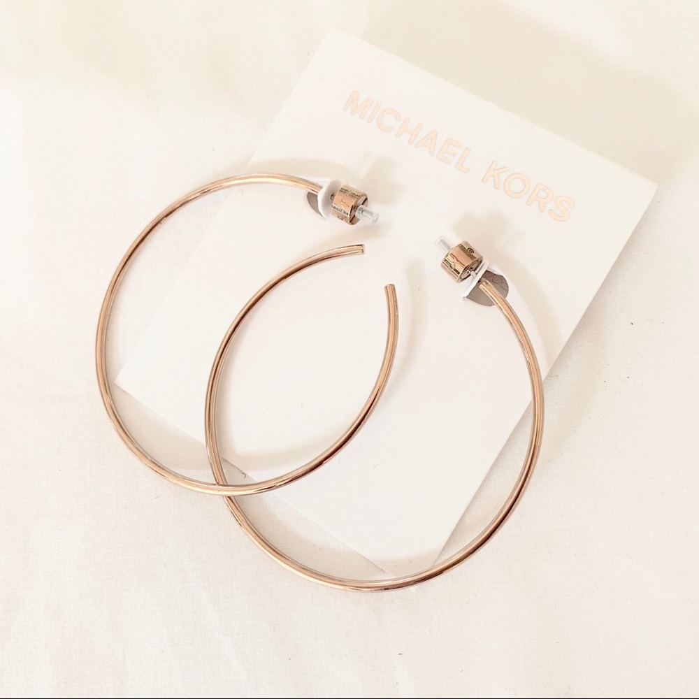 NWT authentic MK rosegold tone large hoop earrings - Picture 3 of 7
